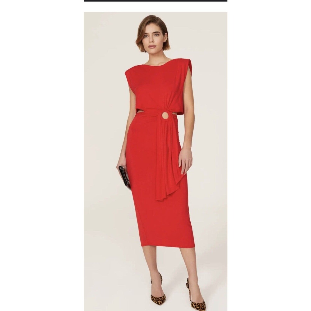 BB DAKOTA Peek My Interest Dress Red Women's Small FLAWED sm Holes Backside